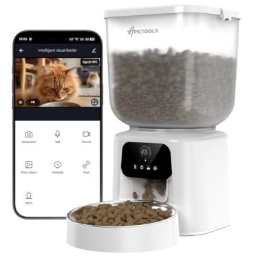 Imagem de Alimentador automático para gatos com câmera, dispensador de comida programável de 5 litros para gatos e cães pequenos e médios - alimentador automático para animais de estimação, fonte de alimentação