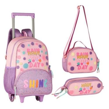 Imagem de Kit Mochila De Rodinha Infantil Com Lancheira De Ombro E Estojo Duplo 