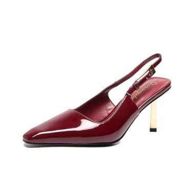 Imagem de Qunvngutui Sandálias femininas de bico quadrado stiletto slingback elegantes para festas à noite, casamentos, sapatos de formatura, Vermelho vinho2, 34