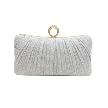 Imagem de SANOVIO Bolsa de noite conversível para mulheres | Bolsa clutch brilhante e transversal | Casamento, eventos formais, Prata