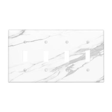 Imagem de Nadoabtm Capas para interruptor de luz, moderno, branco, cinza, mármore, quadriciclo, interruptor elétrico, placa de parede de 4 grupos, placas decorativas para decoração de sala de estar e banheiro