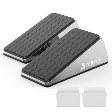 Imagem de Cunha de batente de porta resistente – Pacote com 2 cunha de batente de porta alargada feita de aço inoxidável escovado de qualidade premium para qualquer porta, qualquer piso com conjunto de 2