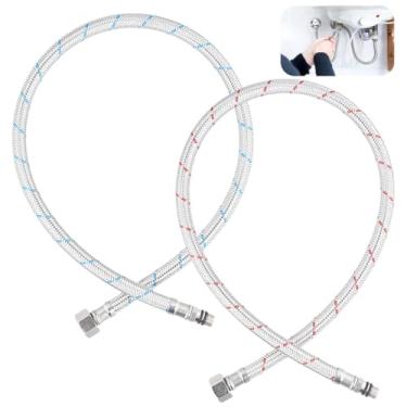 Imagem de 1 par de mangueiras de conexão de aço inoxidável trançado para água quente e fria, mangueiras flexíveis de torneira para pia de água, aquecedor de água, vaso sanitário, 70 cm, conector de mangueira de