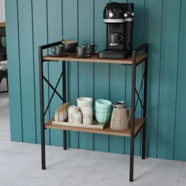Imagem de Estante Aparador Buffet Café Mesa Duas Prateleiras Estilo Industrial Moderno