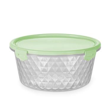 Imagem de Pote Redondo Plástico Cristal Para Alimentos Frutas Freezer Microondas Verde - 5un - 1,7 Litros