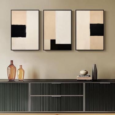 Imagem de Pintura abstrata preta bege arte de parede neutra pôsteres minimalistas modernos pintura abstrata preto e bege imagens marrom arte bloco de cores neutra moderna sala de fotos 40,6 x 61 cm x 3 peças