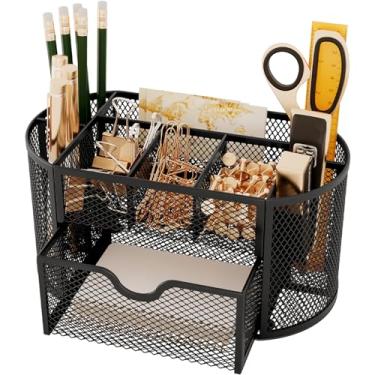 Imagem de UVGVA Suporte de caneta de malha para mesa, organizador de mesa com 9 compartimentos, para canetas, lápis, notas adesivas, acessórios de escritório