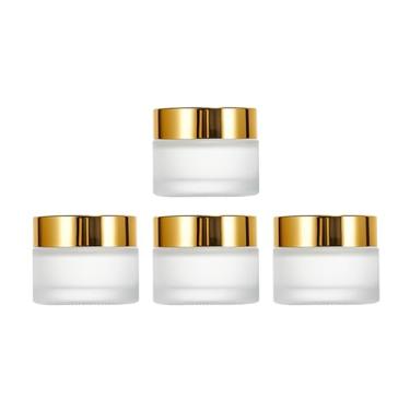 Imagem de 4 pacotes de frascos redondos de vidro fosco de 14,2 g, frascos de vidro recarregáveis, recipientes de amostra vazios Comestic com tampas internas e tampas para loções cômicas em pó