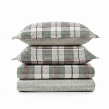 Imagem de Kit Cobre Leito Colcha Magnus Casal 3 Peças Dupla Face Estampado Geomé