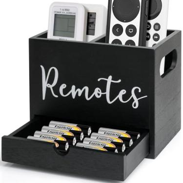 Imagem de Suporte de controle remoto, 2 compartimentos para TV e organizador de mesa com gavetas, organizador remoto para mesa, caixa de madeira para mesa de cabeceira, caixa de armazenamento de mídia para sala