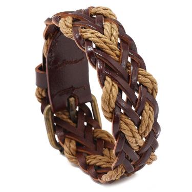 Imagem de Pulseira de couro trançado artesanal para homens e mulheres