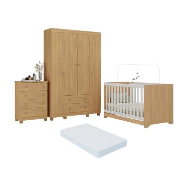 Imagem de Quarto de Bebê Completo com Berço Americano 3 em 1 Colchão Incluso Allegra Multimóveis MP4602