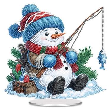 Imagem de SHLUHA Kits de arte de diamante para adultos, arte de diamante, design de boneco de neve, formato especial, enfeite de mesa de acrílico, mosaico de cristal, decoração de mesa para casa, presente de