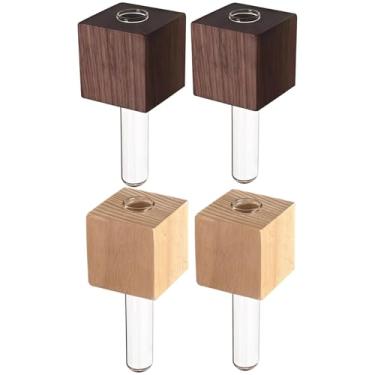 Imagem de LUMINFLY 4 suportes de madeira para plantas de ar com tubos de vidro, 2 vasos de flores de nogueira e 2 naturais, para escritório ou cozinha