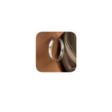 Imagem de 60 mm - Brincos clássicos de argola grossa, argolas grandes, opções de ouro e prata, joias modernas leves para mulheres, Large, Liga de aço, Sem pedra preciosa