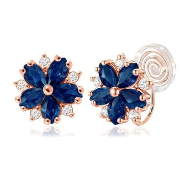 Imagem de Brincos de pressão para mulheres, flor de zircônia cúbica, banhado a ouro rosa 14K, joias para presente (com caixa de presente) para mulheres, cute, Zircônia cúbica Metal, Zircônia cúbica