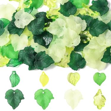 Imagem de MakemadeDIY 364 peças de pingentes de acrílico de folha para colares, pulseiras, 8 estilos, mistura de folhas coloridas, pingentes transparentes para fazer joias, brincos, chaveiros, artesanato