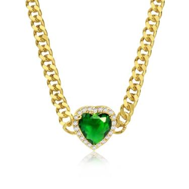 Imagem de DERDALN Colar de diamante feminino, corrente de elos cubanos, esmeralda, pedra preciosa, pingente de cristal verde, banhado a ouro 14K, joia de zircônia cúbica, free size, faia, Zircônia cúbica