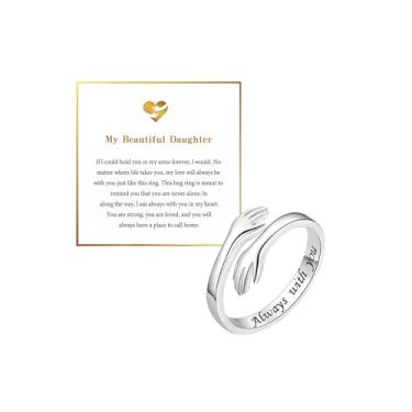 Imagem de DivaGlamz To My Daughter Hug Hope Rings, I Love You Foreve Motivational Stainless Steel Spiral Wrap Twist Open Adjustable Healing Ring Inspirational Gift Jewelry, Aço inoxidável, Sem pedra preciosa