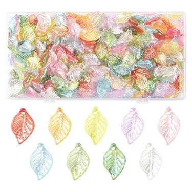 Imagem de MakemadeDIY Pingentes de acrílico com 400 peças, para colares, pulseiras, misturas de folhas coloridas, pingentes transparentes para fazer joias, brincos, chaveiros, artesanato