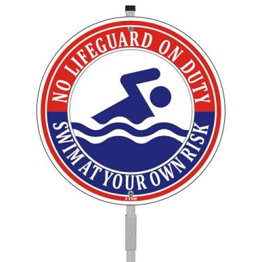 Imagem de No Lifeguard On Duty Swim At Your Own Risk Sign Not Responsible Swimming Pool Safety Warning 25.4 cm x 25.4 cm com 71.1 cm Long Metal Stake With Stand Aluminum Outdoor Use Yard Business Home