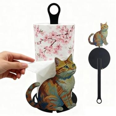 Imagem de Toalheiro de papel, suporte para rasgos de toalha de papel em forma de gato, dispensador de lenços em pé - para cozinha, banheiro, casa, trailer, casa de fazenda, banheiro, quarto de crianças, pia e