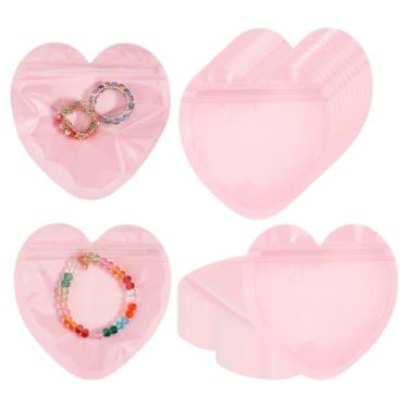 Imagem de PH PandaHall 300 peças de sacos de joias em forma de coração, sacos de presente rosa, 10 cm, pequena bolsa de embalagem resselável, bolsa ziplock com janela transparente para dia dos namorados