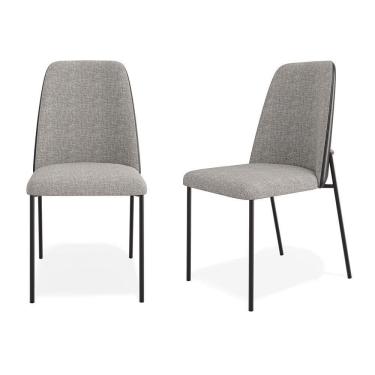 Imagem de Kit 02 Cadeiras Sala De Jantar Lior Estofada Base Preta Linho Cinza Couríssimo Preto - Abmaza