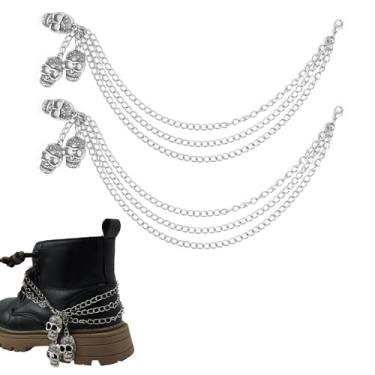 Imagem de KAKUPPA 2 peças de correntes de caveira para botas góticas femininas, pingentes de sapato punk e correntes de cabeça de esqueleto para botas, tênis e botas Martin, decoração de correntes de metal punk