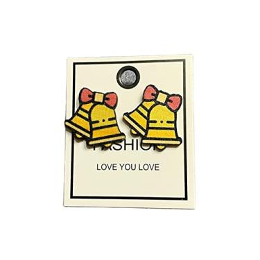 Imagem de Brincos de árvore de Natal de madeira, boneco de neve, sino, joia festiva para mulheres, crianças, adolescentes e meninas, Madeira Metal, madeira