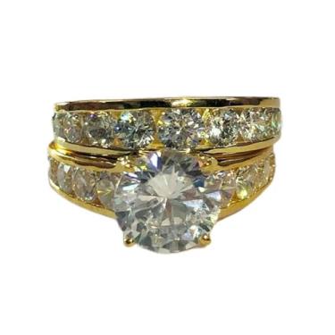 Imagem de Um conjunto de anéis de noivado de zircônia cúbica branca banhada a ouro, alianças de compromisso, festas noturnas, presentes de dia dos namorados, alianças de eternidade para mulheres, 8, Cobre, Sem