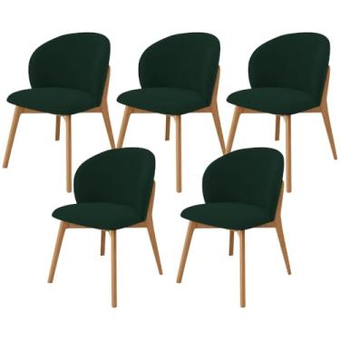Imagem de Kit 05 Cadeiras de Jantar e Estar Living Estofada Mia L02 Suede Verde Musgo - Lyam Decor