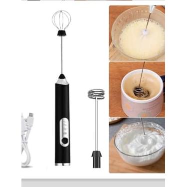 Imagem de Misturador Elétrico Recarregável USB para Leite e Café, Espumador Portátil, Batedor de Mão em Preto, Mini Mixer para Bebidas