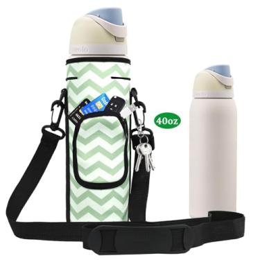 Imagem de NUENSS-ROR Bolsa de transporte para garrafa de água Owala FreeSip de aço inoxidável isolada, 473 ml, 680 g, 947 g, 1,134 g, suporte para garrafa de água, alça de ombro ajustável e bolso (verde branco