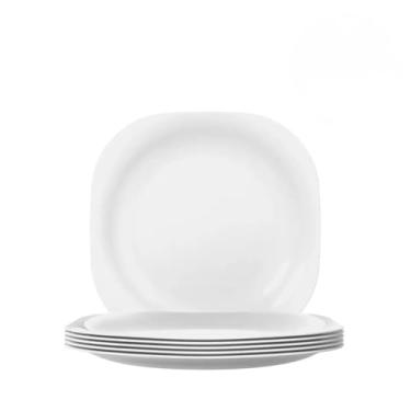 Imagem de Prato Raso Quadrado em Opaline Plaza 27 cm Vidro Temperado Kit 12 Unidades Branco