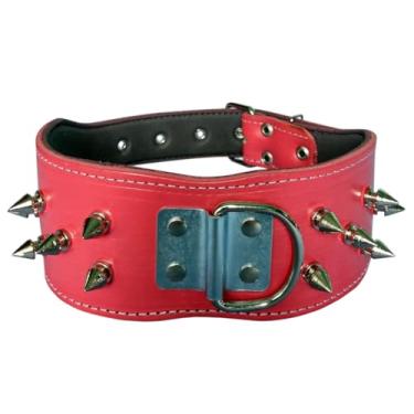 Imagem de Coleira Spike Para Cachorro Couro Legítimo Espinho Pitbull(Rosa)