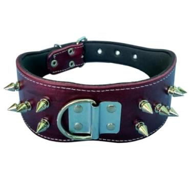 Imagem de Coleira Spike Para Cachorro Couro Legítimo Espinho Pitbull(Vinho)