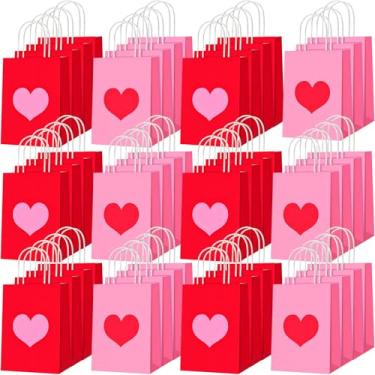 Imagem de Engrowtic 48 peças de sacos de presente de coração de dia dos namorados a granel com alça para presente de dia dos namorados sacos de embrulho de papel kraft vermelho rosa em forma de coração sacos de