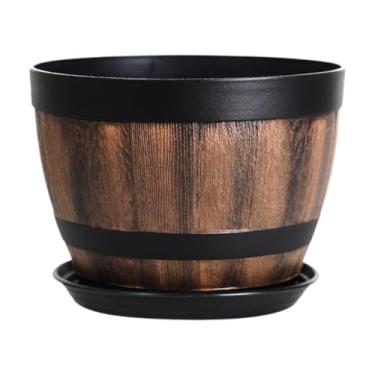 Imagem de WeiLaiKeQi Plantador de barril de vaso com pires, decoração doméstica, design de imitação de imitação, vaso de flores residencial decorativo, recipiente de, Calibre 50.8cm
