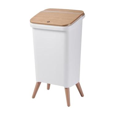 Imagem de WeiLaiKeQi Lixeira com pés, cesto de lixo com tampa de pressão, ideal para quarto, embaixo da mesa, para uso doméstico, em lojas ou embaixo da pia, Branco 29x24x55cm