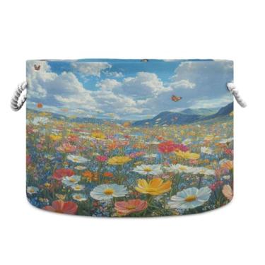 Imagem de Blueangle Cesta de armazenamento de prado de flores silvestres coloridas de 50,8 cm P x 35,5 cm A - cesto de roupa extra grande dobrável, organizador de brinquedos e armazenamento doméstico à prova