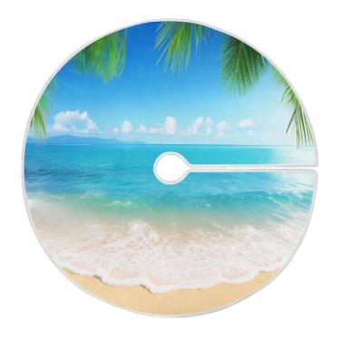 Imagem de Blueangle Saia de árvore de Natal com palmeira de praia de 90 cm - poliéster macio e resistente a rugas, decoração de férias para festas de Natal, árvore festiva e decoração de casa (18)