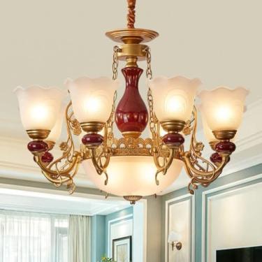 Imagem de Ventilador de teto vintage-moderno com kit de iluminação - Lustre estilo europeu | Iluminação simples para sala de jantar e quarto (13 lâmpadas)