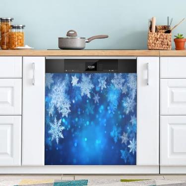 Imagem de ATTX Blue Snowflakes capa magnética para lava-louças, 58,4 cm C x 66 cm A decoração da capa da máquina de lavar louça, decalques de armário doméstico eletrodomésticos adesivos #112