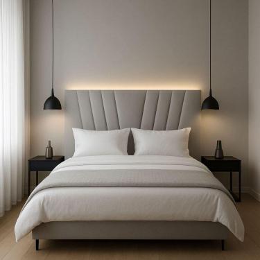 Imagem de Cabeceira Cama Box Queen 160 Cm Vivian Em Linho Com Frame Cinza Claro