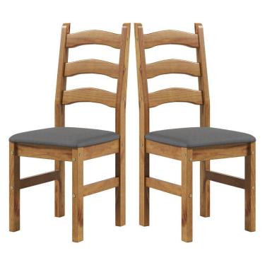 Imagem de Kit 2 Cadeiras 100% Madeira Maciça com Assento Estofado Napoli Espresso Móveis Nogueira/Cinza