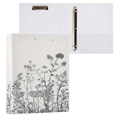 Imagem de ATTX Fichário com 3 anéis de flores pretas e brancas, 3 cm para papel tamanho carta, 21,6 cm x 28 cm, fichários com três anéis com prancheta para material de escritório #488