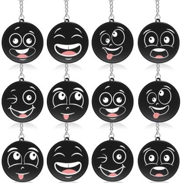 Imagem de Wettarn 12 peças chaveiros de disco de hóquei mini preto hóquei disco emoções rosto chaveiro estresse brinquedos presentes para esportes de inverno lembrancinhas de festa treinador prêmios de equipe
