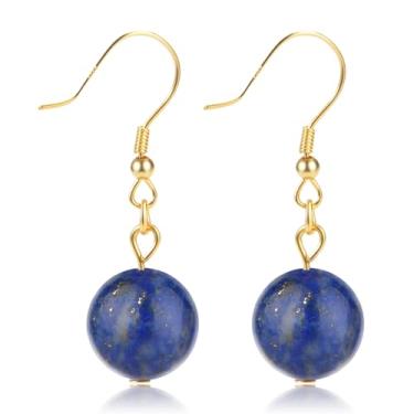 Imagem de Brincos de cristal femininos pendentes de 10 mm, brincos de contas redondas para mulheres, brincos de pedra natural, joias de pedras preciosas, presente para mulheres, 0.4 Inches, Cristal Prata