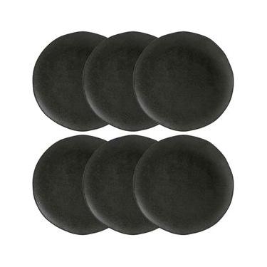 Imagem de Conjunto com 6 Pratos Rasos Porto Brasil Orgânico Carbon em Stoneware 26,5cm – Preto